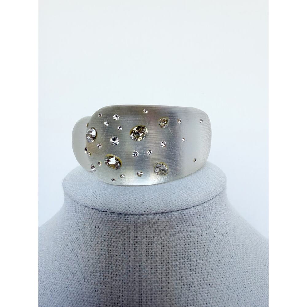 Alexis Bittar White Resin & Crystal Pave Hinged Statement Cuff Bracelet - Picture 4 of 16